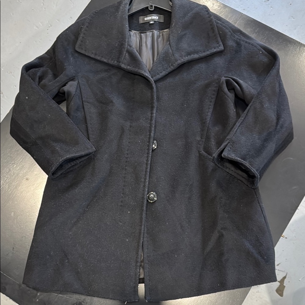 Ellen Tracy Black Wool Pea Coat Mid-Length
